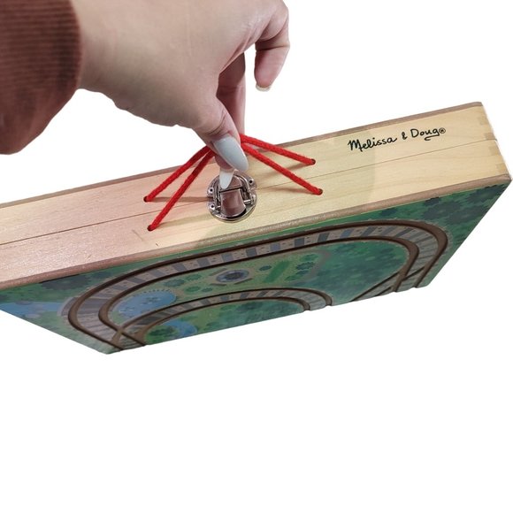 Melissa & Doug 17-Piece Wooden Take-Along Tabletop Railroad perfect for travel - Picture 7 of 13
